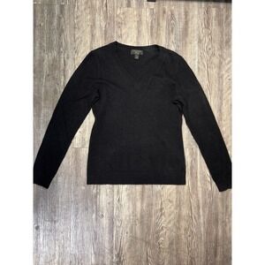 Cashmere V Neck Sweater Black Long Sleeve Essential Womens' Top Size Sall